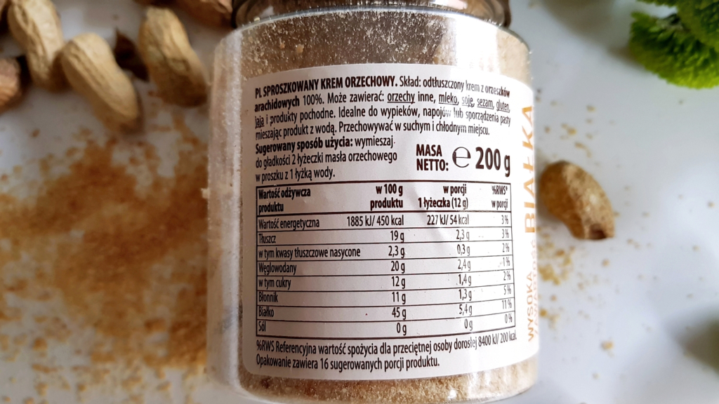 Masło orzechowe w proszku (odtłuszczone) BERGEN - skład i tabela wartości odżywczych